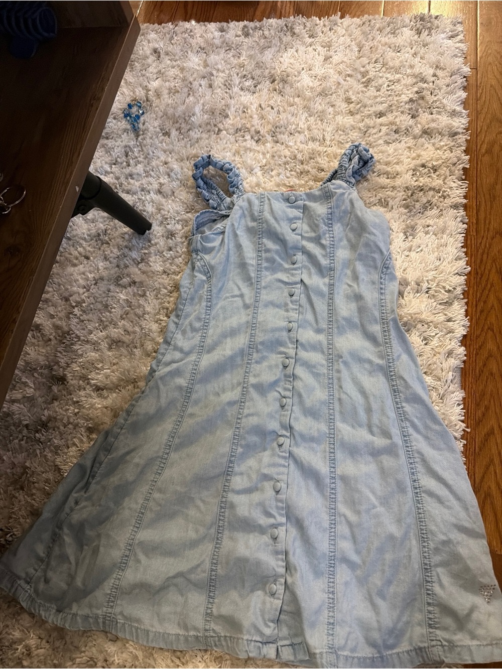 Guess Light Blue Denim Ruffled-Strap A-Line Dress